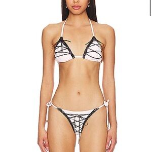 Black and White Lace-Up Bikini top
